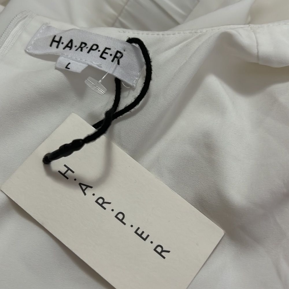 NWT HARPER TIERED WHITE V NECK DRESS SIZE L - Picture 7 of 10